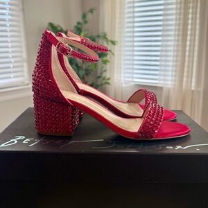 🚨🔻Betsey Johnson Mari Red Crystal Rhinestone Ankle Strap Heels | Sz. 5.5 NIB